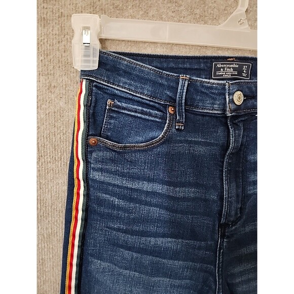 Abercrombie Fitch Simone High Rise Ankle Jeans Womens 27 4 Blue Raw Hem Stretch - Picture 2 of 8
